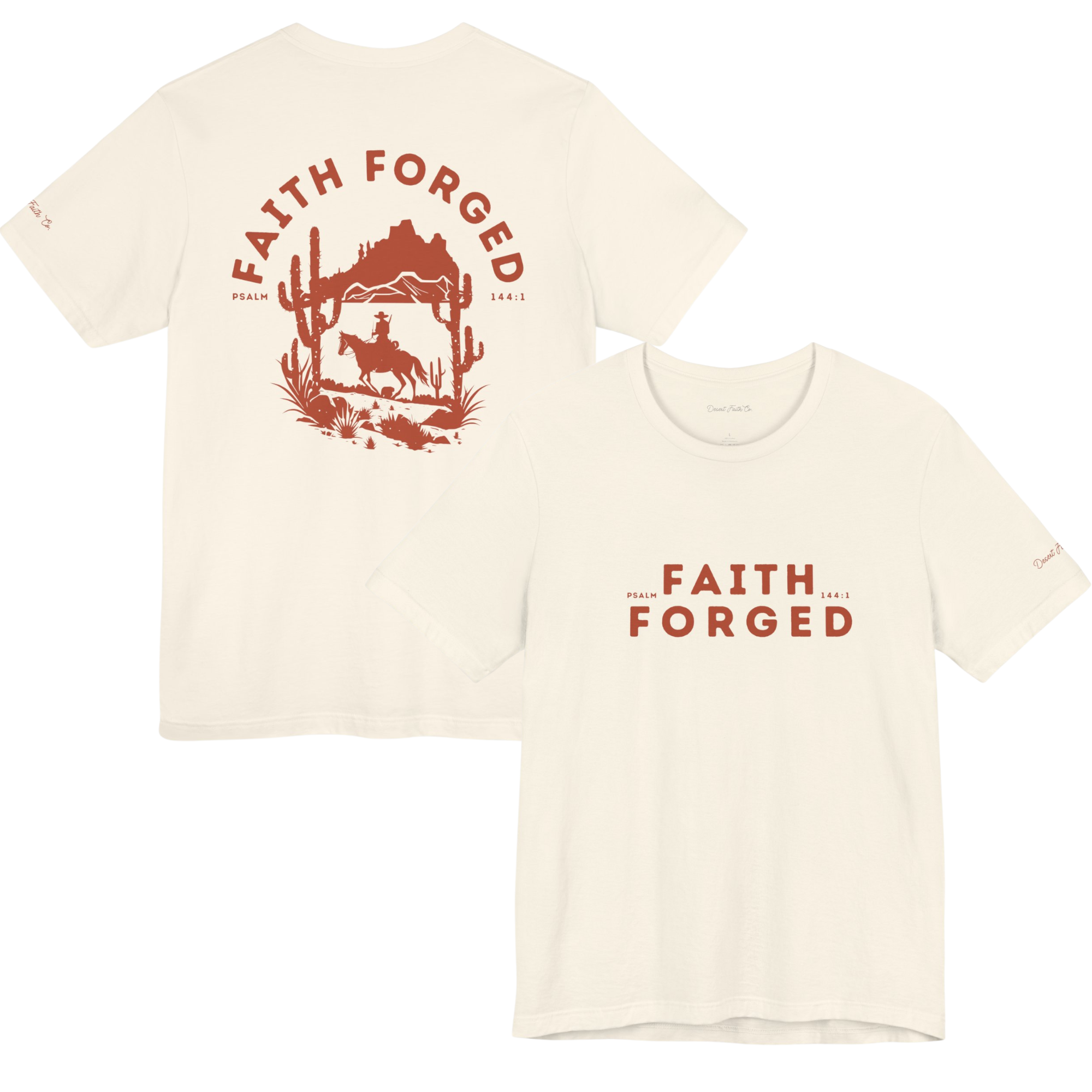 Beige Faith Forged - Psalm 144:1 Christian T-Shirt