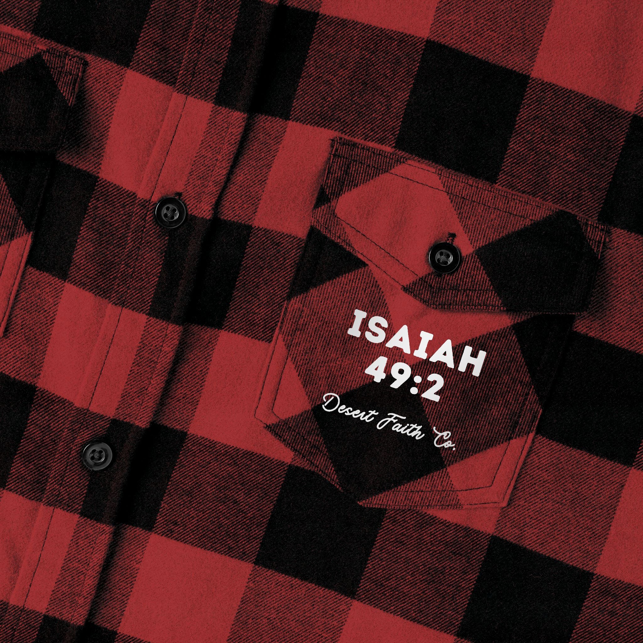 Polished Arrow – Isaiah 49:2 Red & Black Buffalo Plaid Christian Shirt