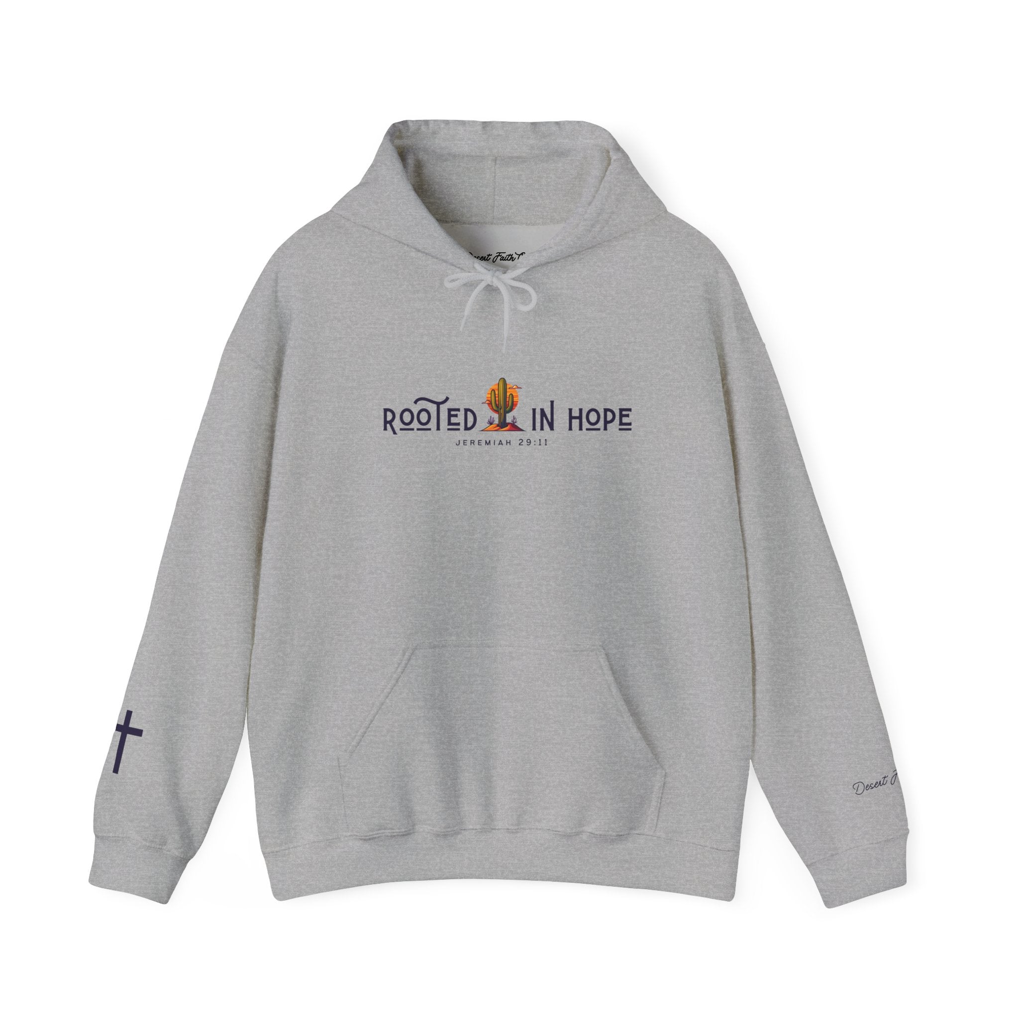 Grey Rooted in Hope - Jeremiah 29:11 Christian Printed Hoodie