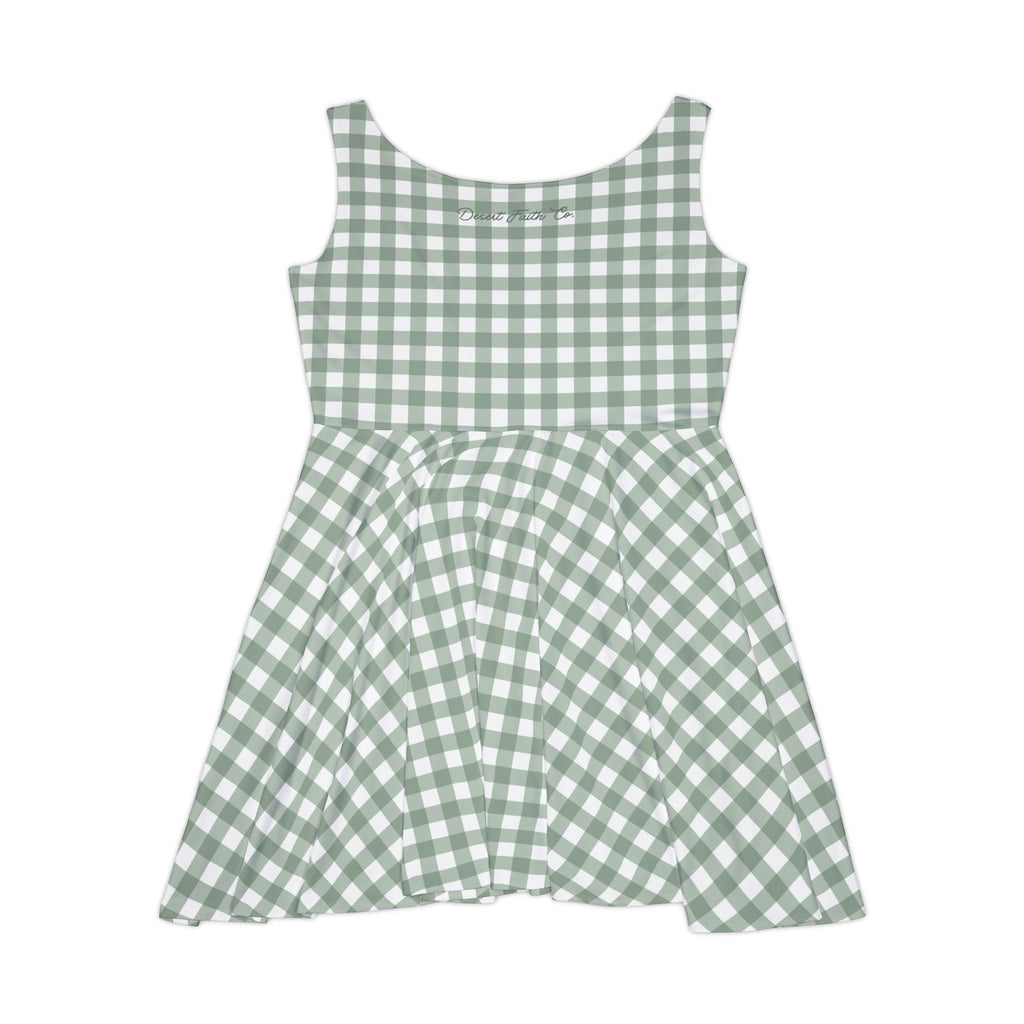 Strength of my Heart - Psalm 73:26 Green Checkered Western Skater Dress