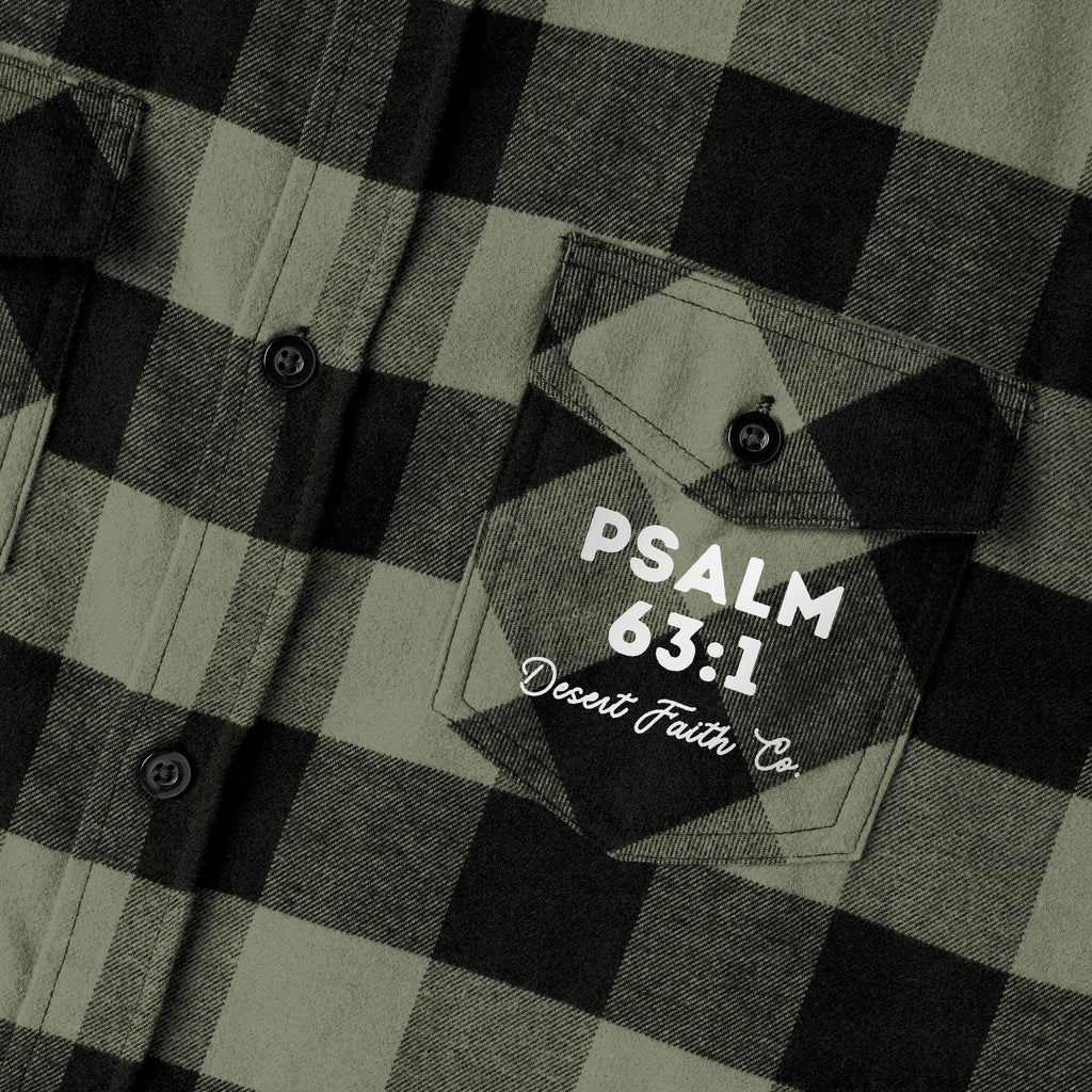 My Soul Thirsts for Him – Psalm 63:1 Green & Black Buffalo Plaid Christian Shirt