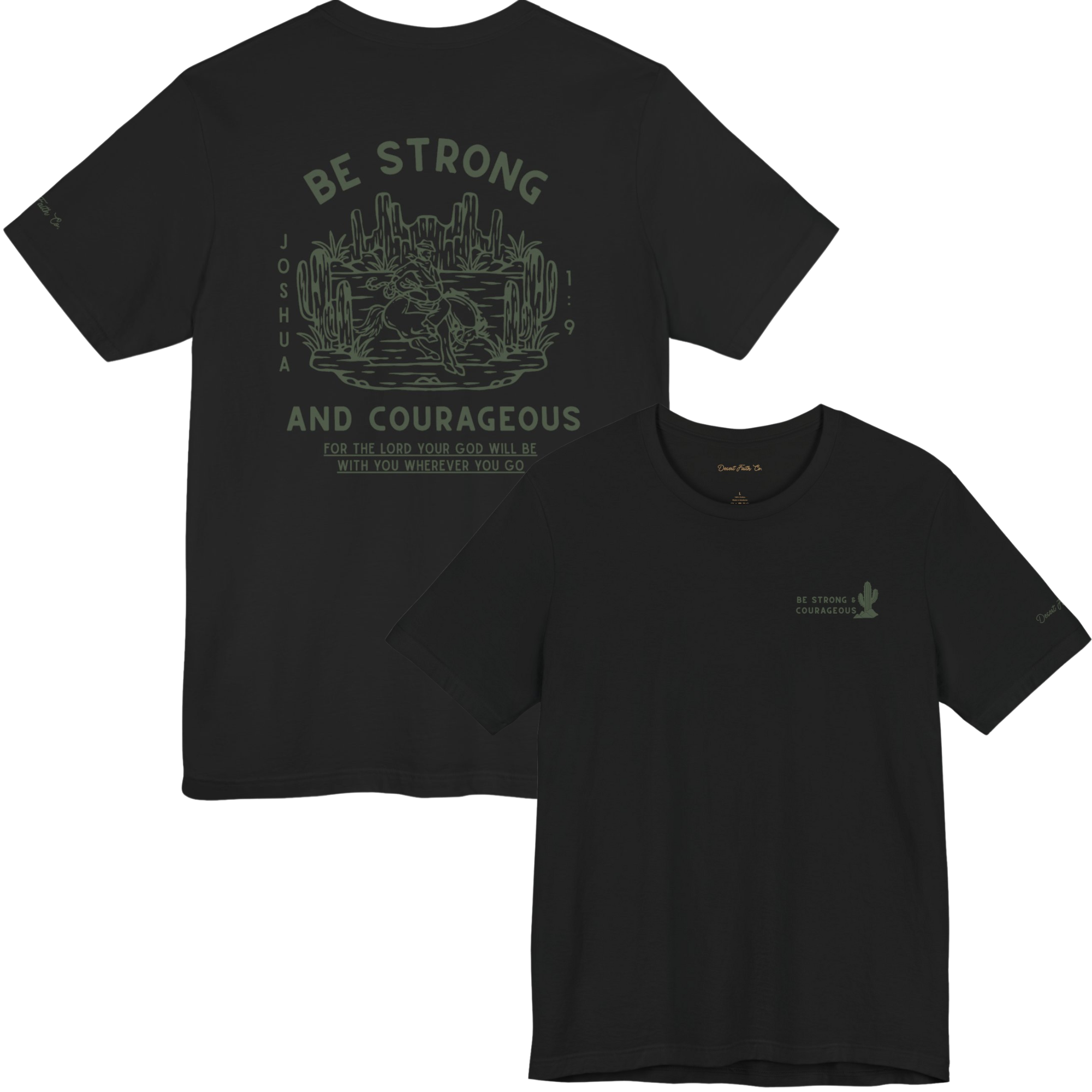 Black Tan Be Strong and Courageous - Joshua 1:9 Christian T-Shirt Desert Faith Co.
