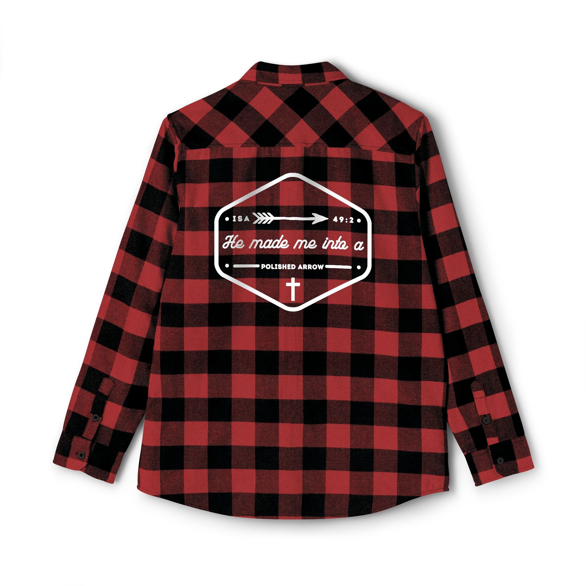 Polished Arrow – Isaiah 49:2 Red & Black Buffalo Plaid Christian Shirt