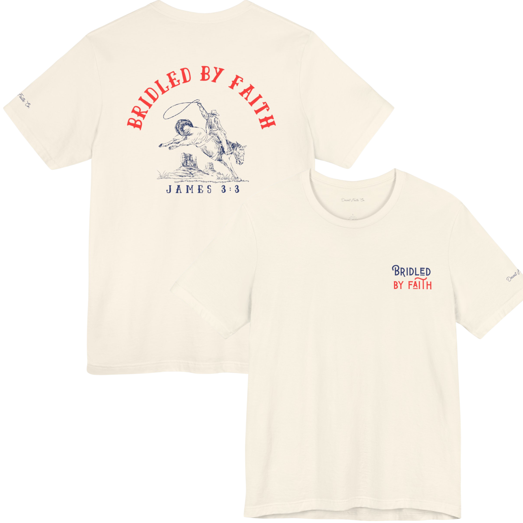 beige James 3:3 Bridled by Faith Western Christian T-Shirt Desert Faith co