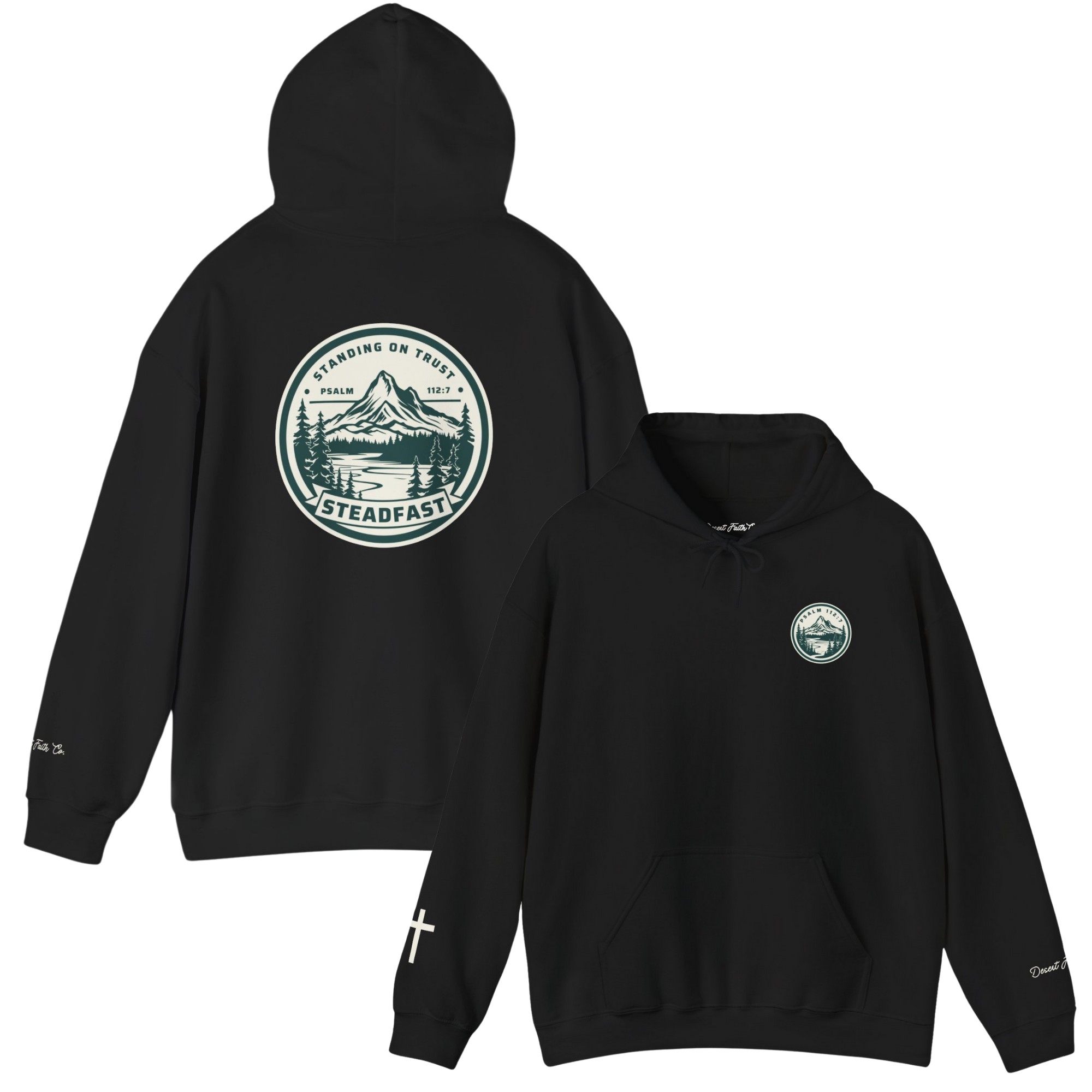 black Steadfast, Standing on Trust – Psalm 112:7 Christian Printed Hoodie