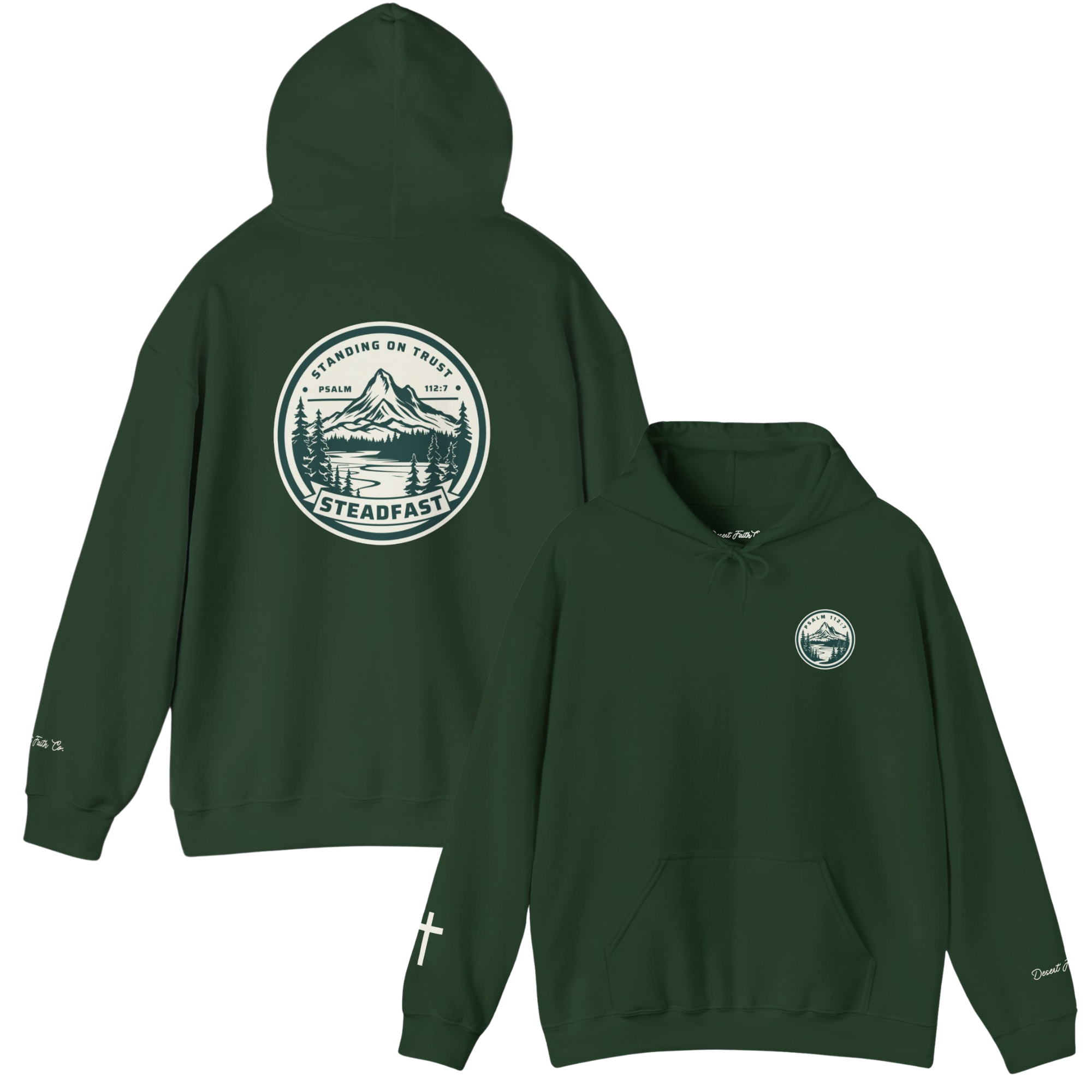 green Steadfast, Standing on Trust – Psalm 112:7 Christian Printed Hoodie