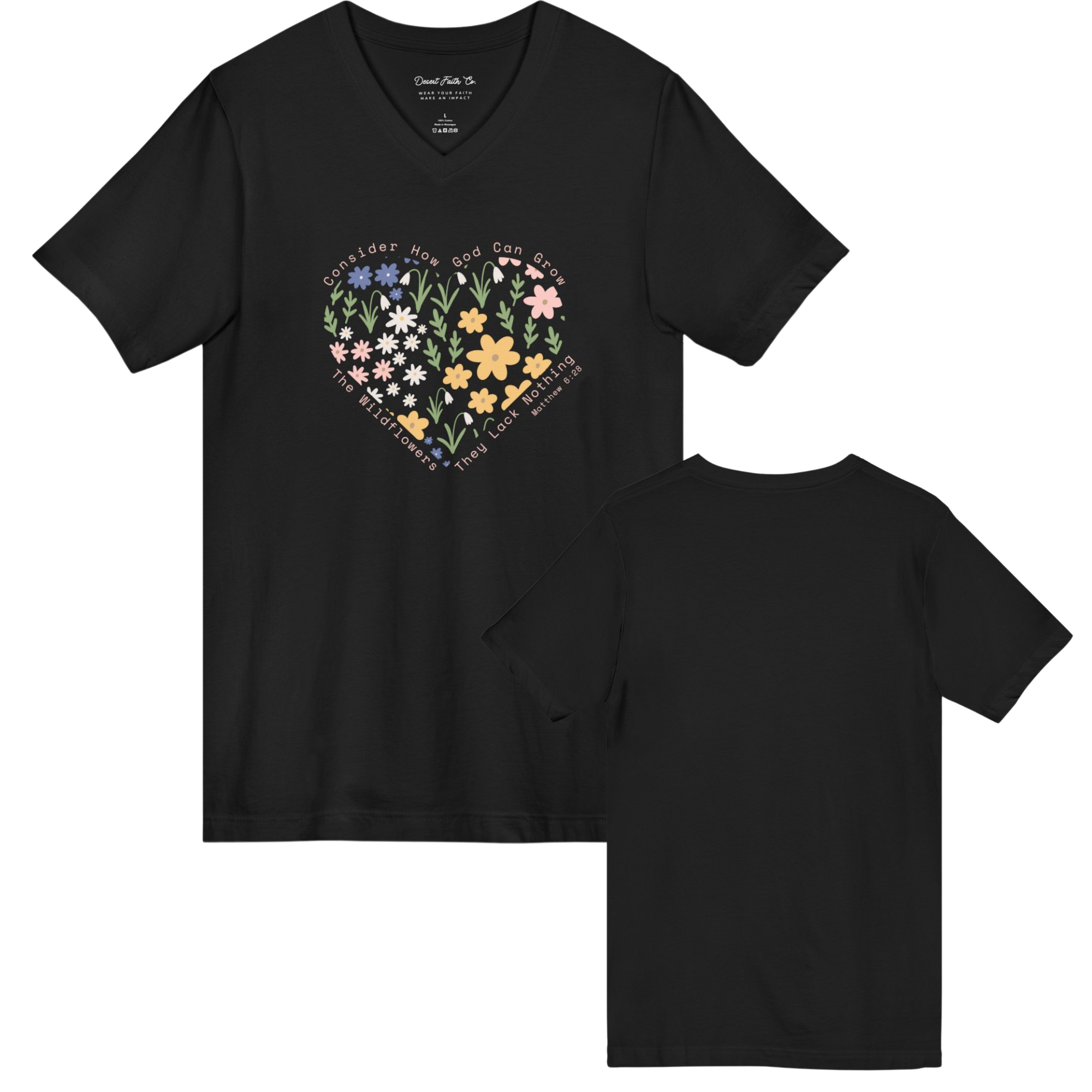 Consider the Wildflowers – Matthew 6:28 Women's V-Neck Shirt