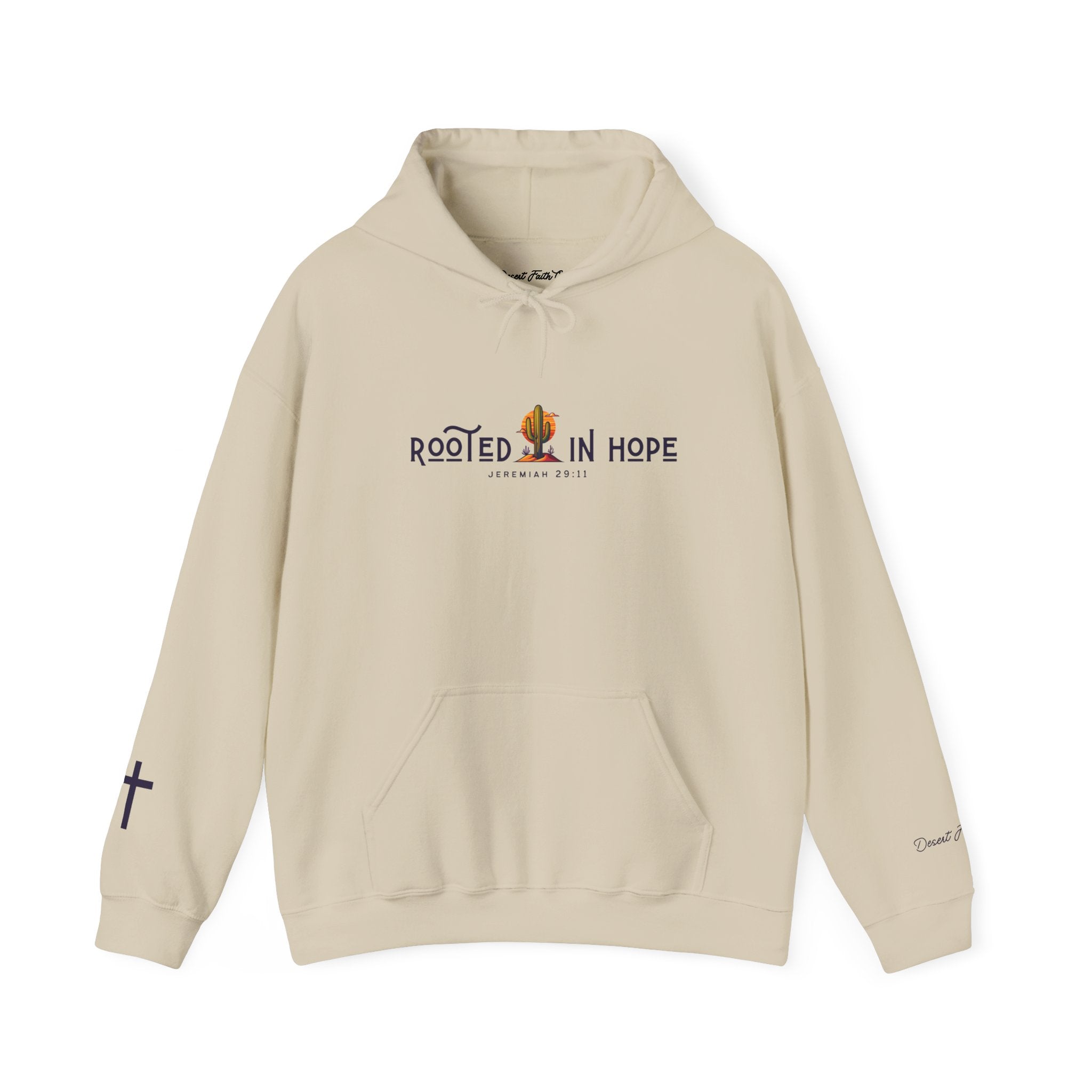 Beige Rooted in Hope - Jeremiah 29:11 Christian Printed Hoodie