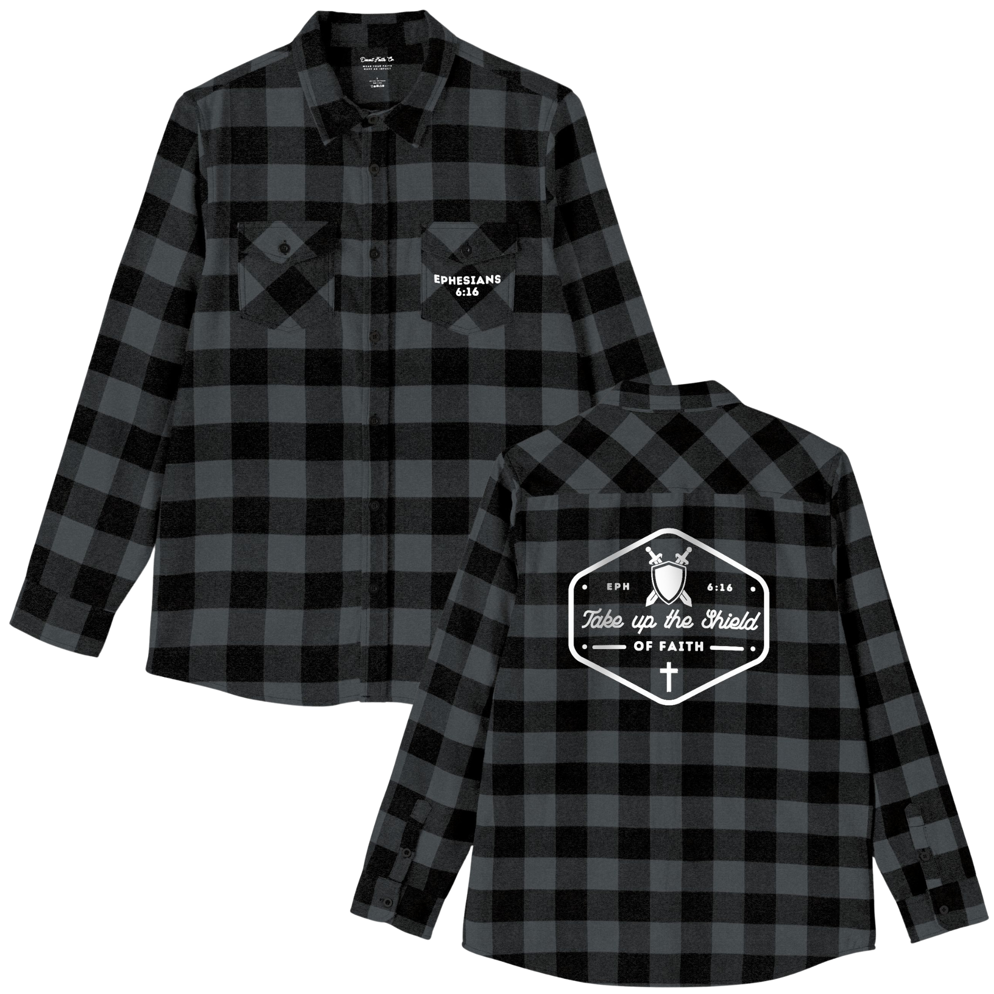 Shield of Faith Ephesians 6:16 Dark Grey & Black Flannel