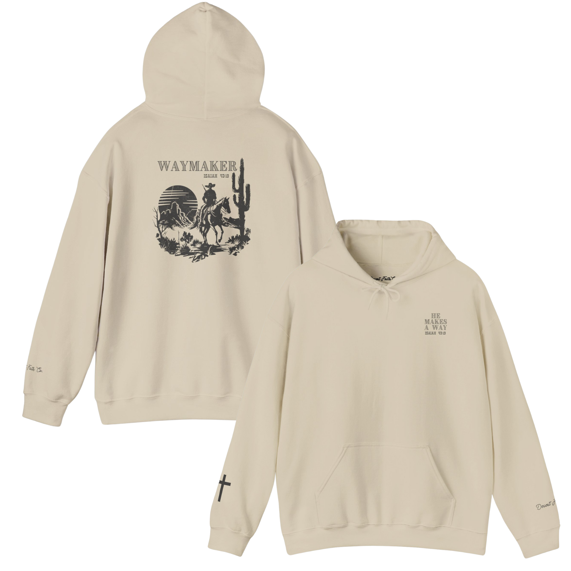 beige He is Making a Way - Isaiah 43:19  Christian Printed Hoodie Desert Faith Co.