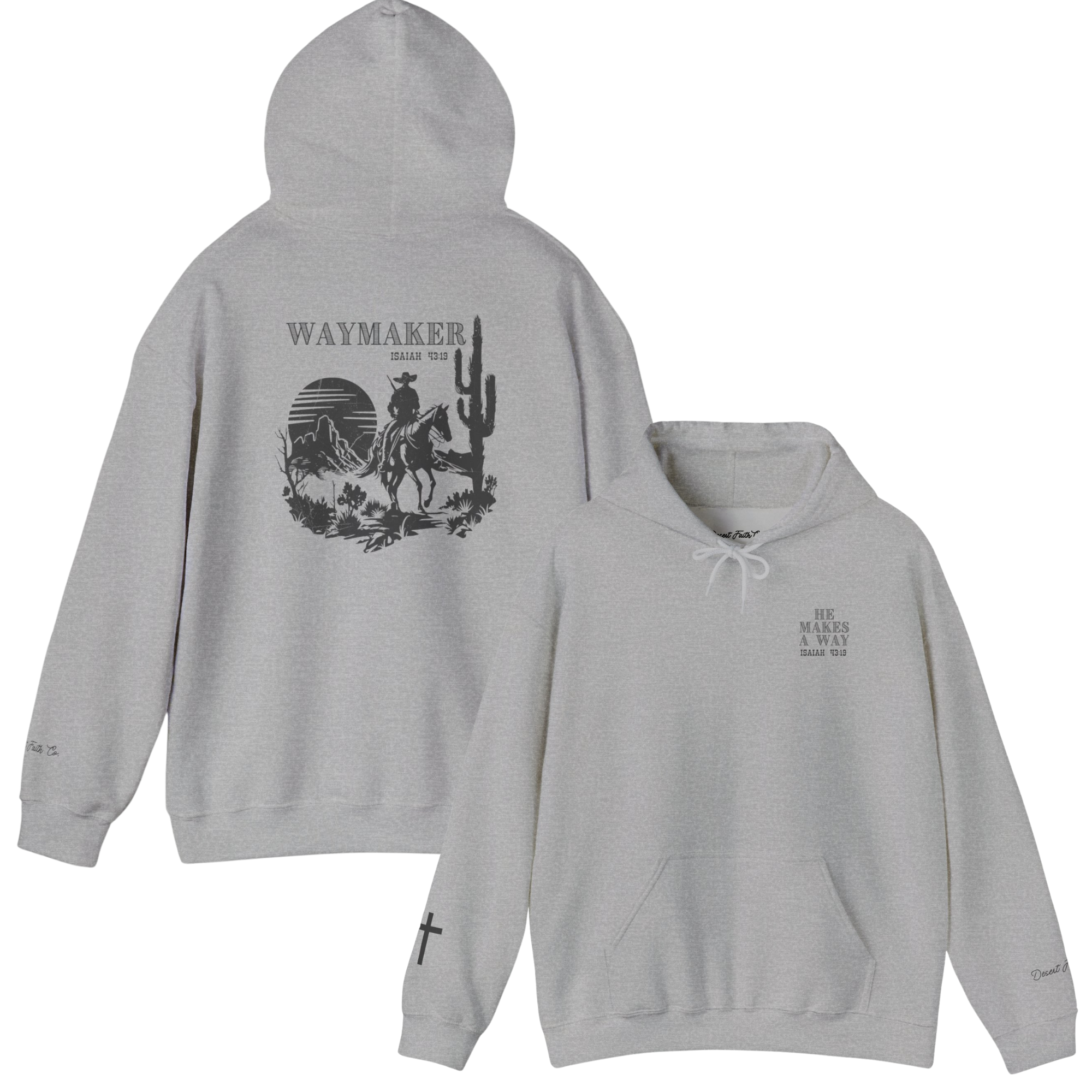 Grey He is Making a Way - Isaiah 43:19  Christian Printed Hoodie Desert Faith Co.
