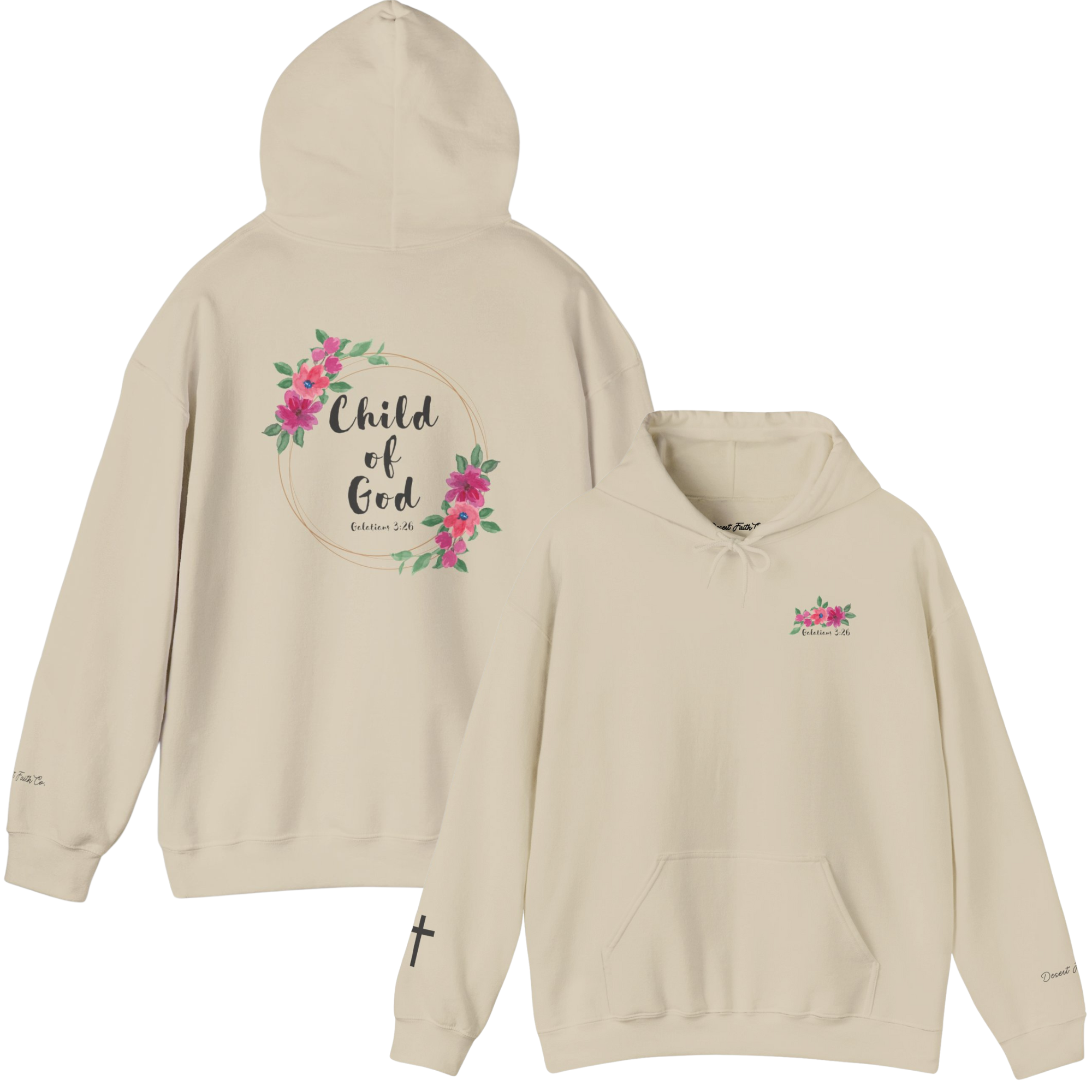 Beige Child of God - Galatians 3:26 Christian Printed Hoodie