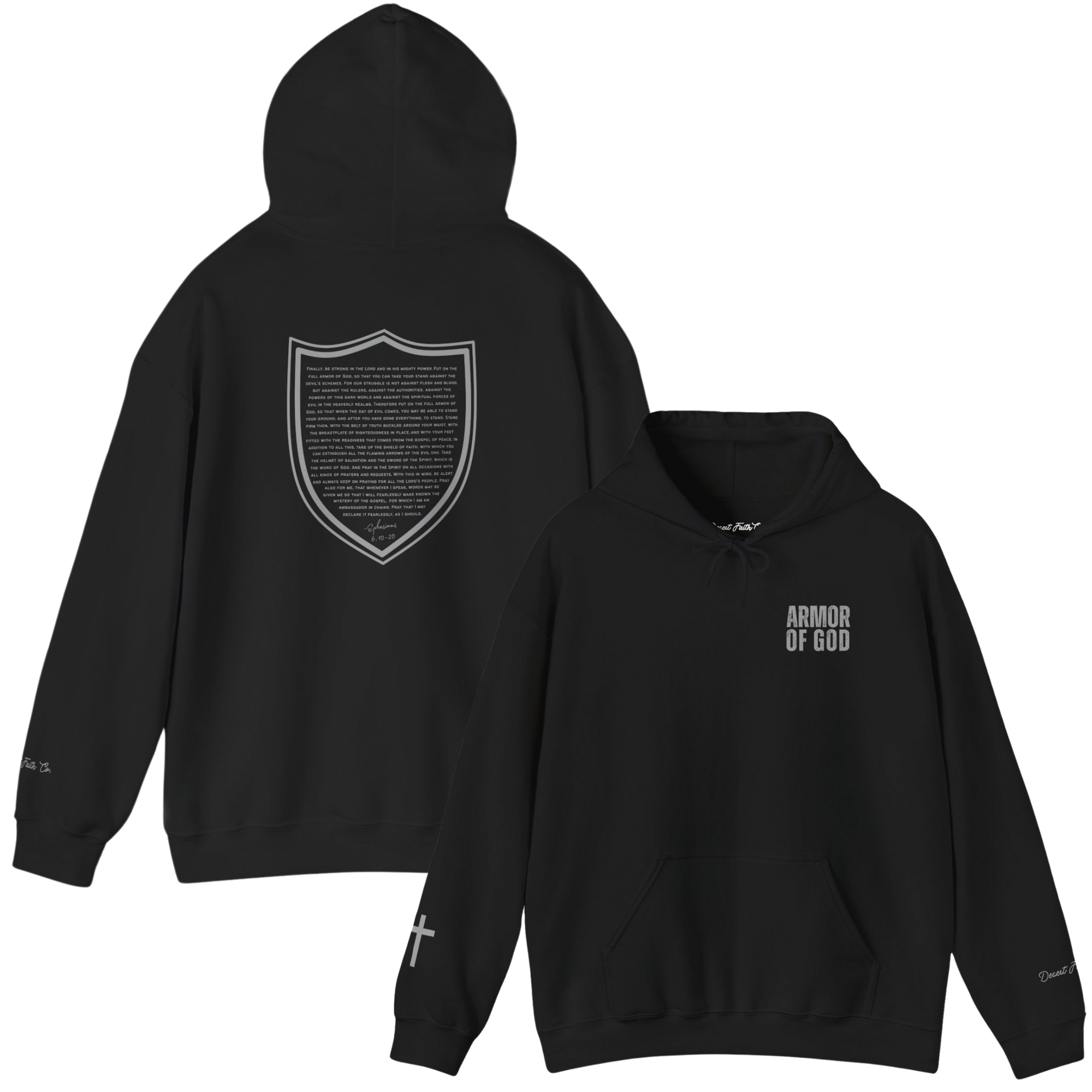 black Full Armor of God - Ephesians 6:10-20 Christian Printed Hoodie