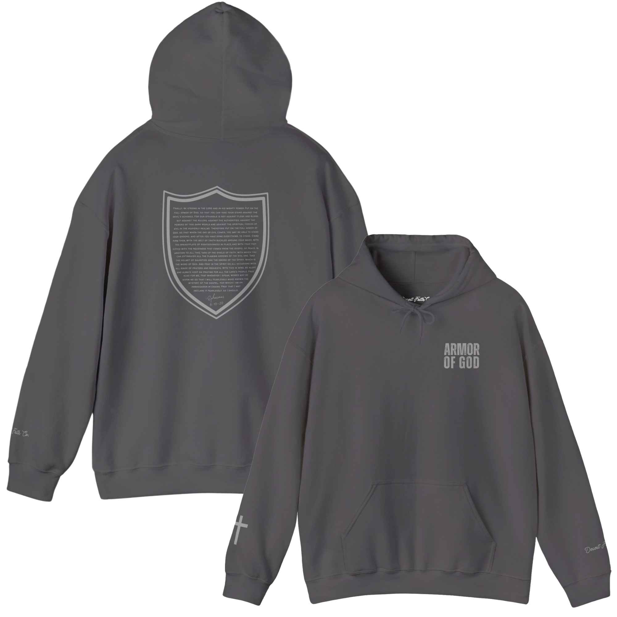 Grey Full Armor of God - Ephesians 6:10-20 Christian Printed Hoodie
