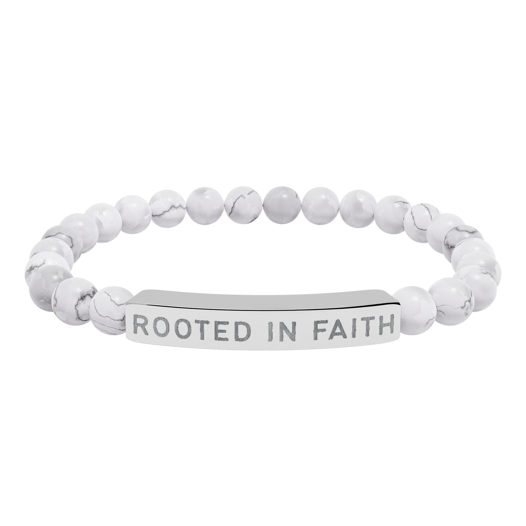 Rooted in Faith Bracelet – White Howlite Natural Stone Stretch Bracelet