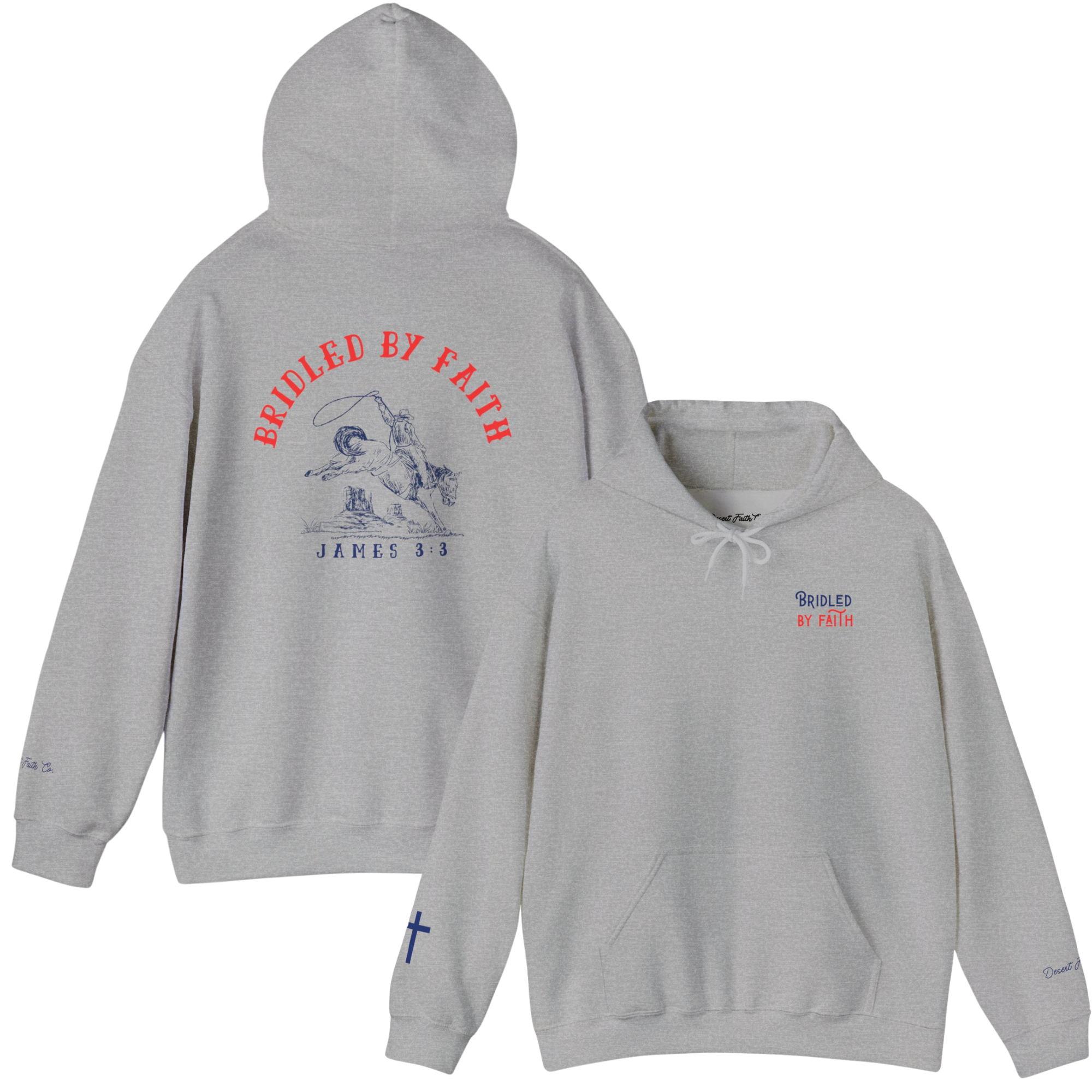 Grey Bridled by Faith - James 3:3 Christian Printed Hoodie