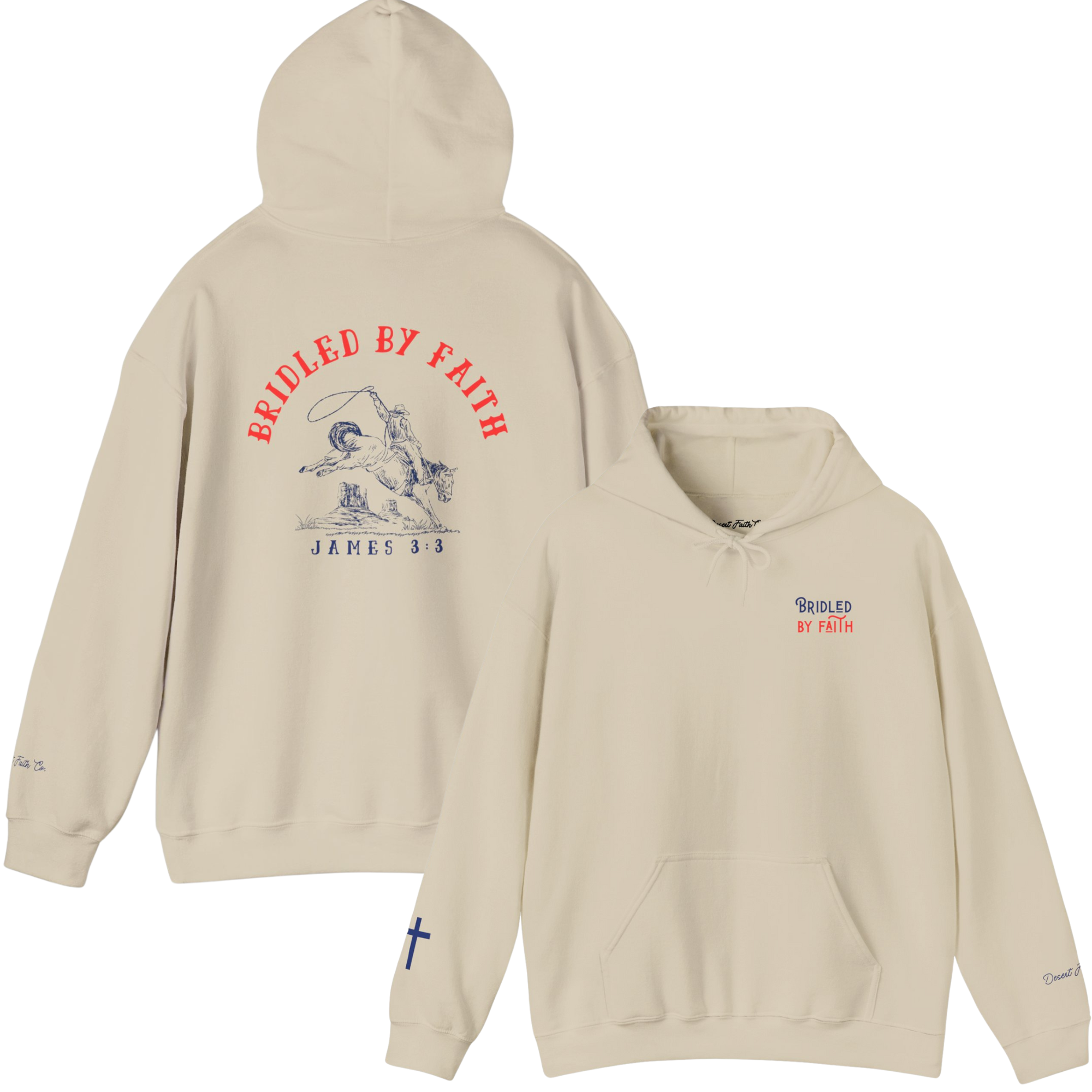 Beige Bridled by Faith - James 3:3 Christian Printed Hoodie