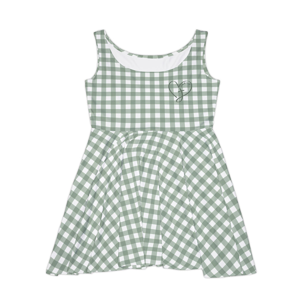 Strength of my Heart - Psalm 73:26 Green Checkered Western Skater Dress