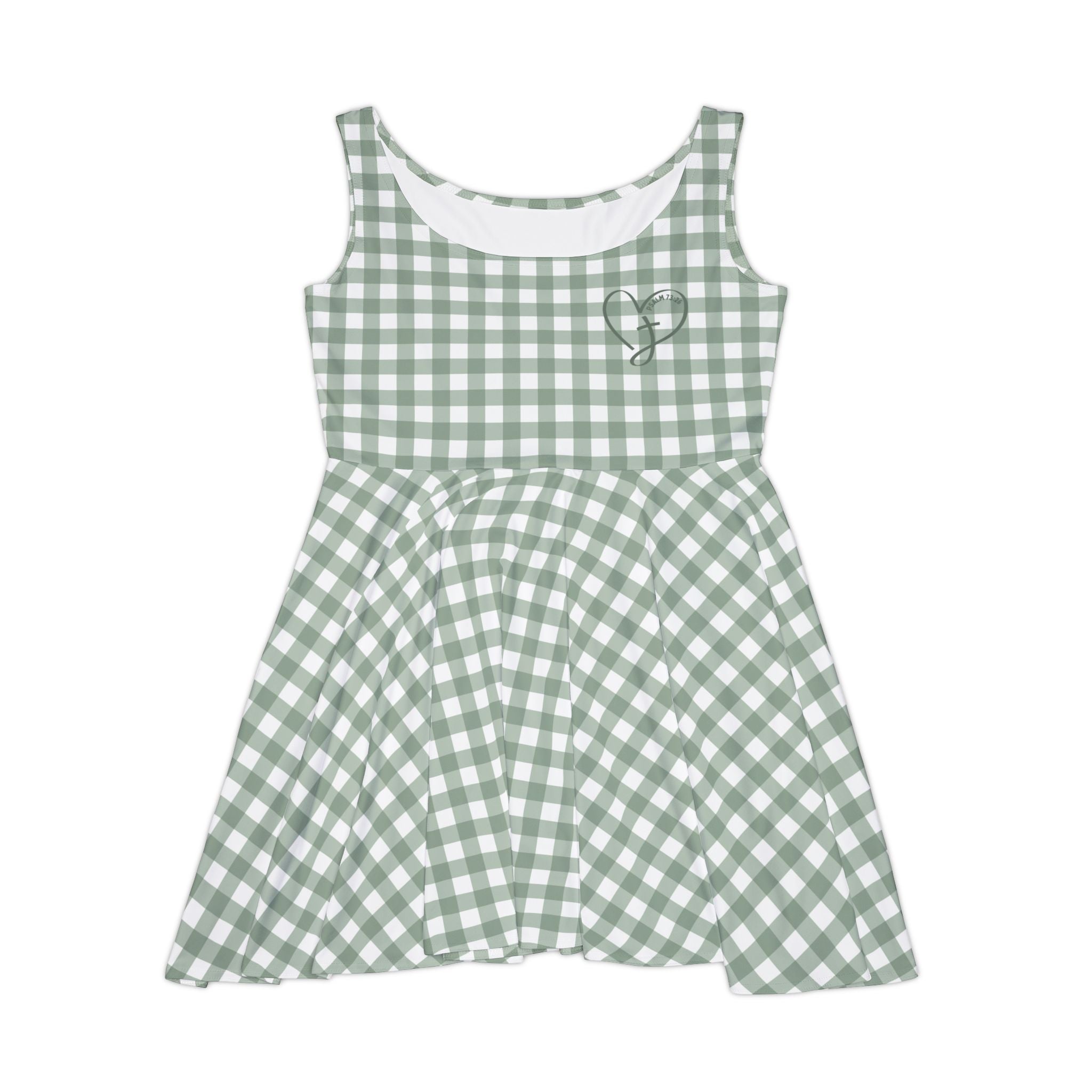 Strength of my Heart - Psalm 73:26 Green Checkered Western Skater Dress