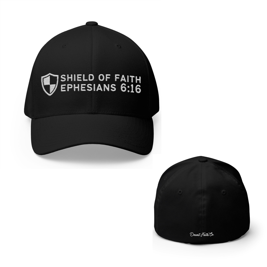 Black Shield of Faith – Ephesians 6:16 Embroidered Flexfit Christian Hat
