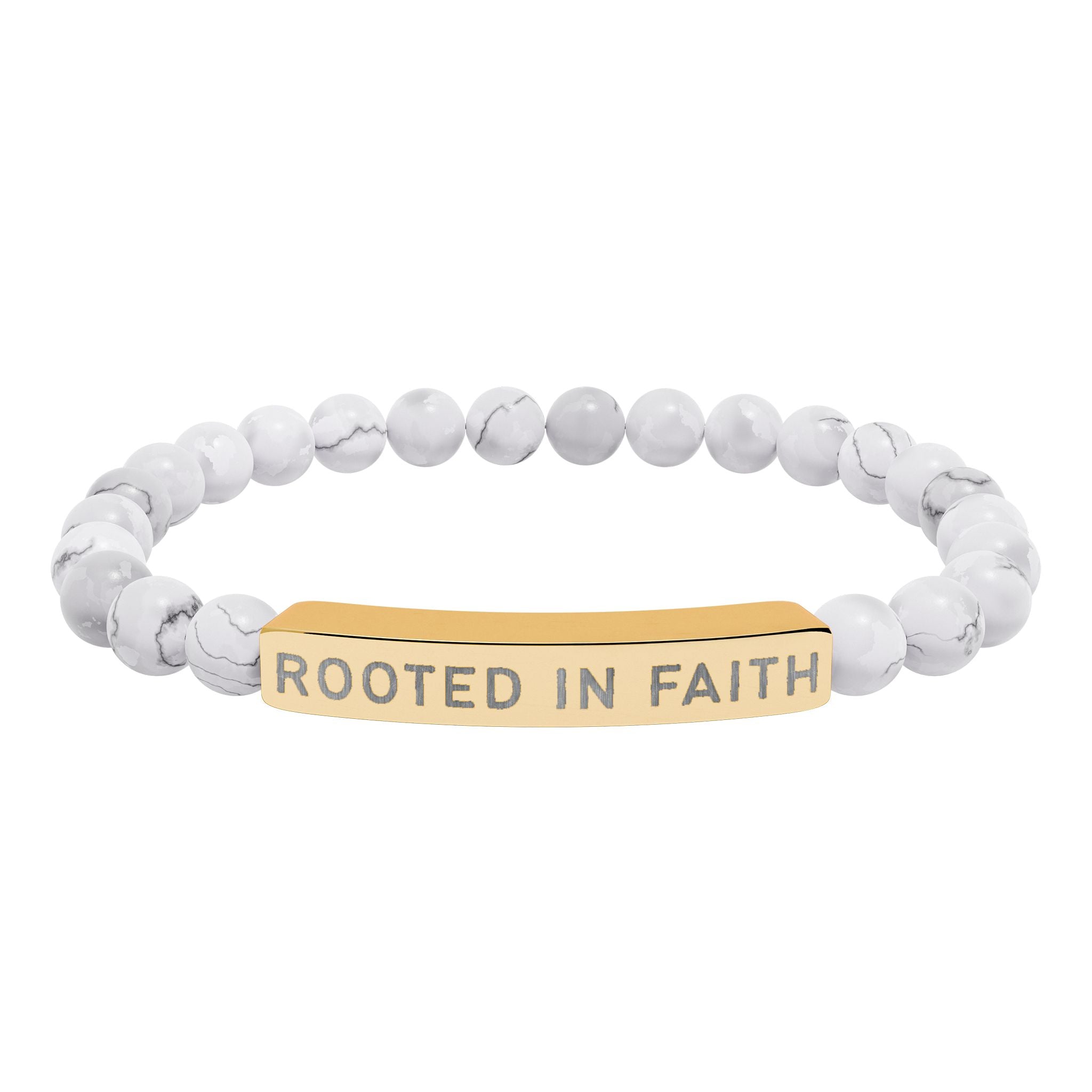 Rooted in Faith Bracelet – White Howlite Natural Stone Stretch Bracelet
