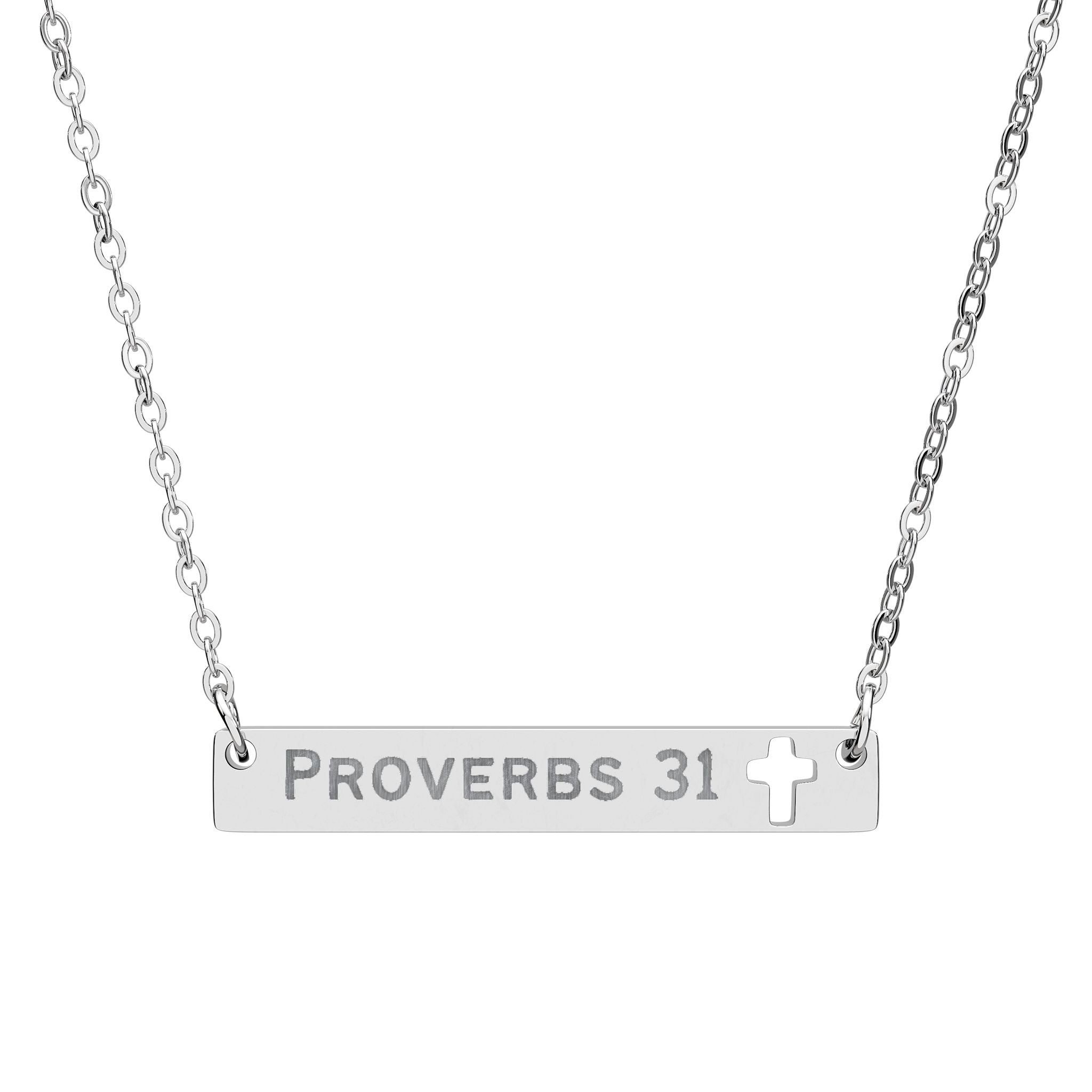 Silver necklace with 'Proverbs 31' engraving

