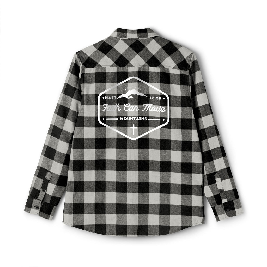 Faith Can Move Mountains – Matthew 17:20  Light Grey & Black Buffalo Plaid Christian Shirt