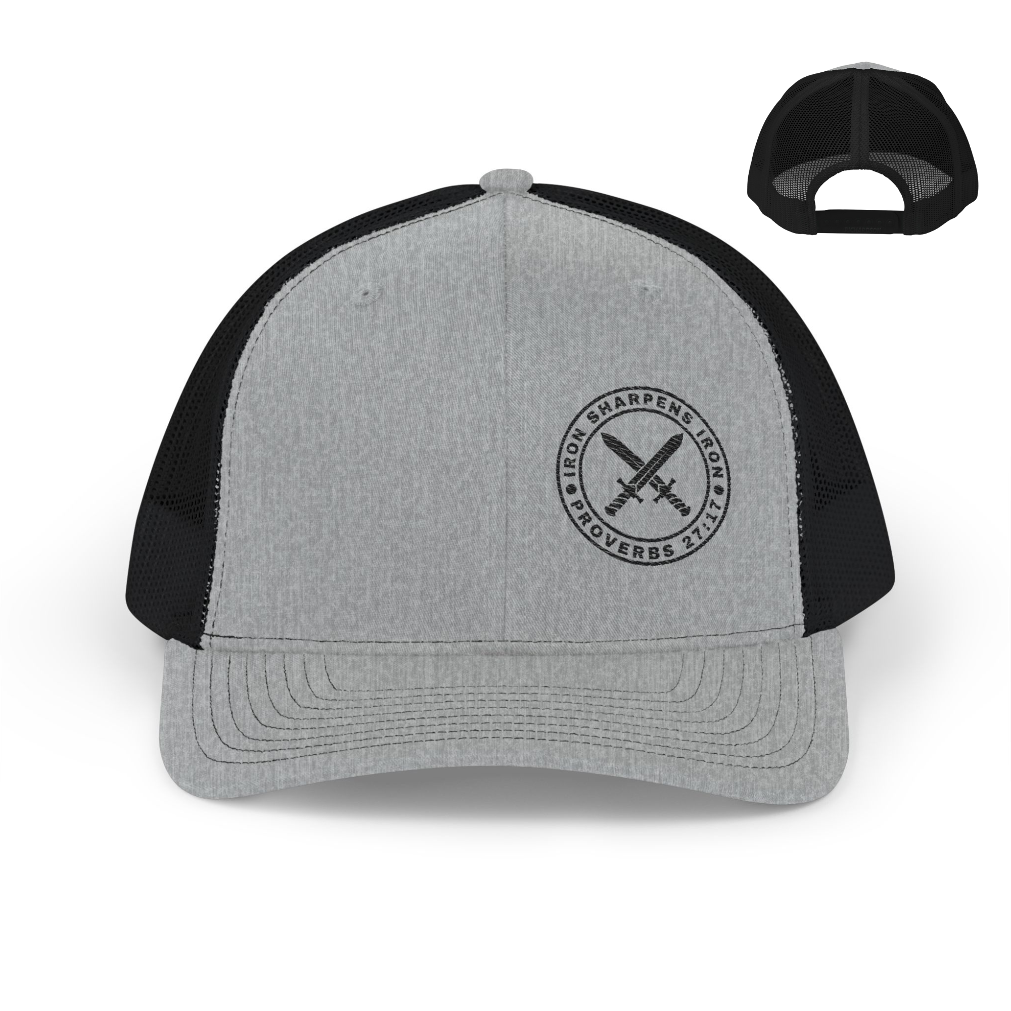 Iron Sharpens Iron - Proverbs 27:17 Embroidered Christian trucker hat