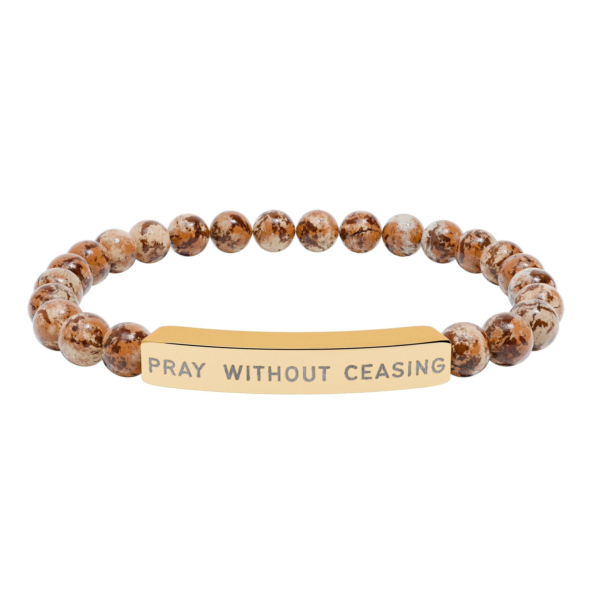 Pray Without Ceasing Bracelet – Brown Jasper Natural Stone Stretch Bracelet