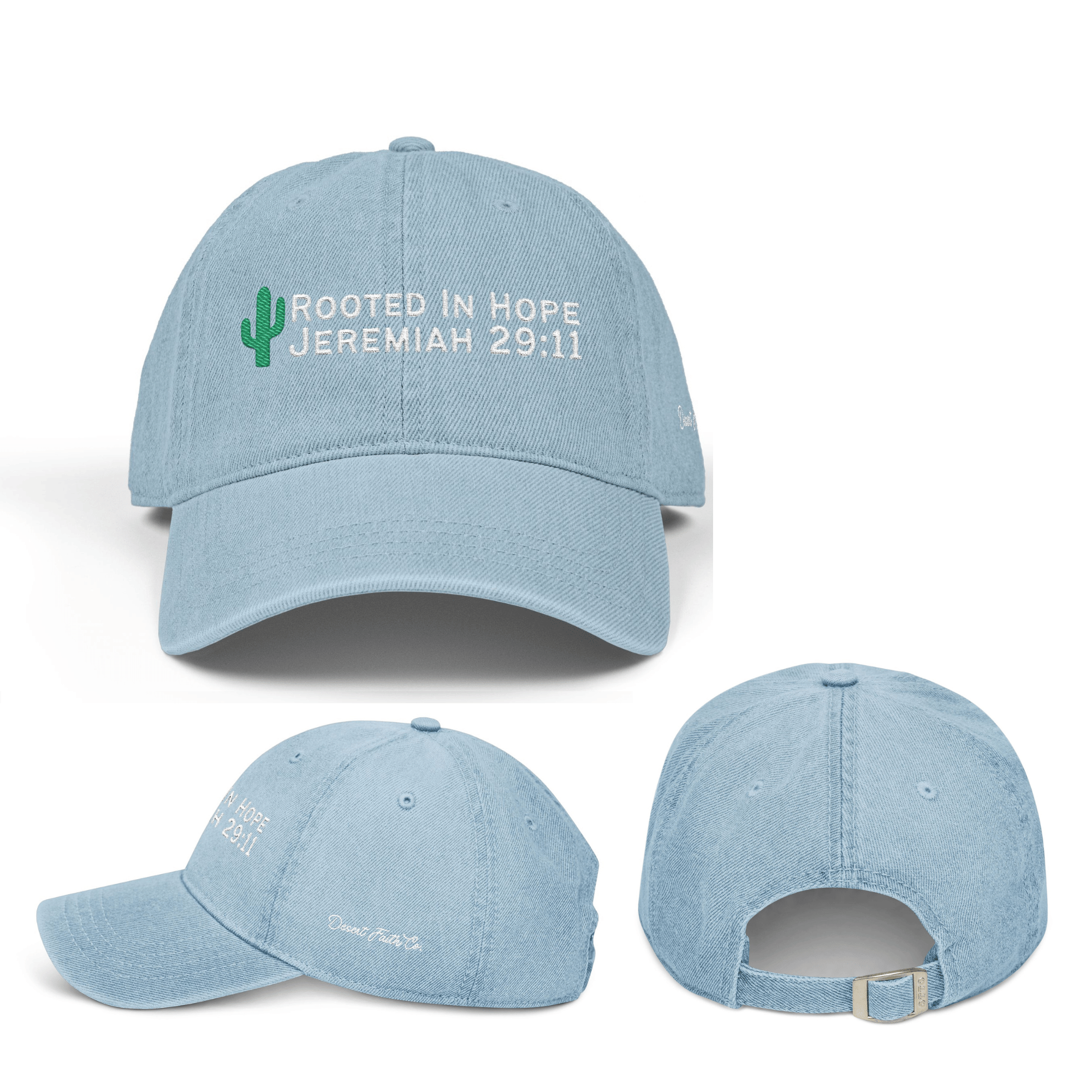 Rooted in Hope – Jeremiah 29:11 Embroidered Denim Christian Hat Christian